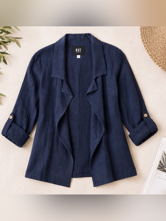 Kut from the Kloth Jackets & Blazers - KUT From the Kloth Navy Linen Blend Open Front Jacket Blazer Size Large